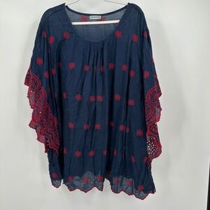 Catherines Womens Boho‎ Embroidered Kaftan Top Size 3X Festival Resort Tunic